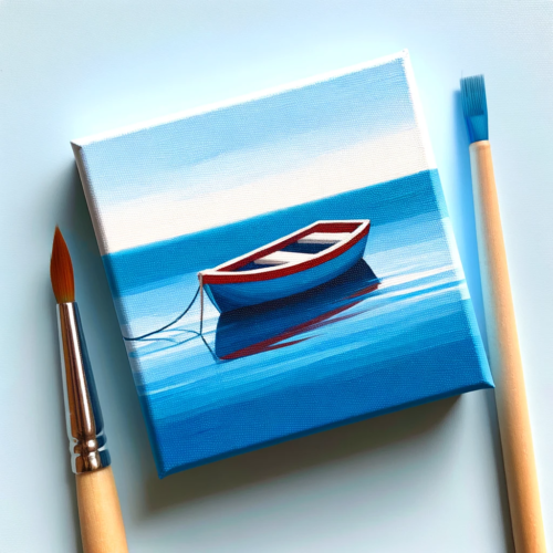 Mini canvas painting ideas aesthetic boat in blue waters with smooth lines